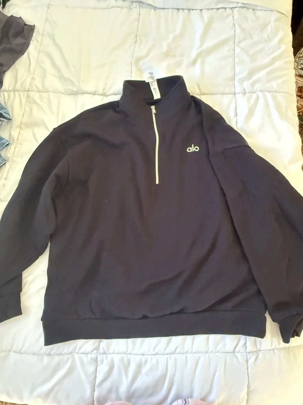 Alo Black Half Zip Crew with Silver Logo - Picture 2 of 2